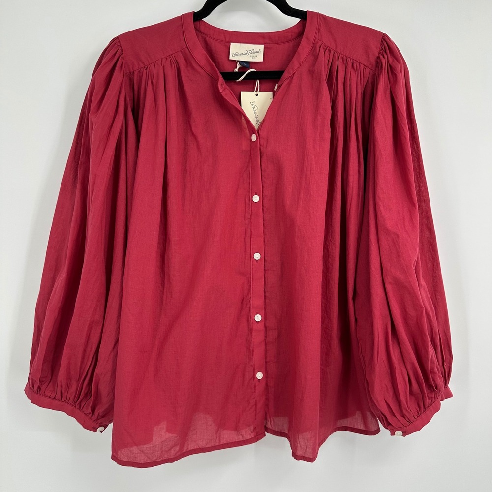 Puff Long Sleeve Banded Collar Neck Blouse Universal Thread Cottagecore  XL NWT - Picture 4 of 13